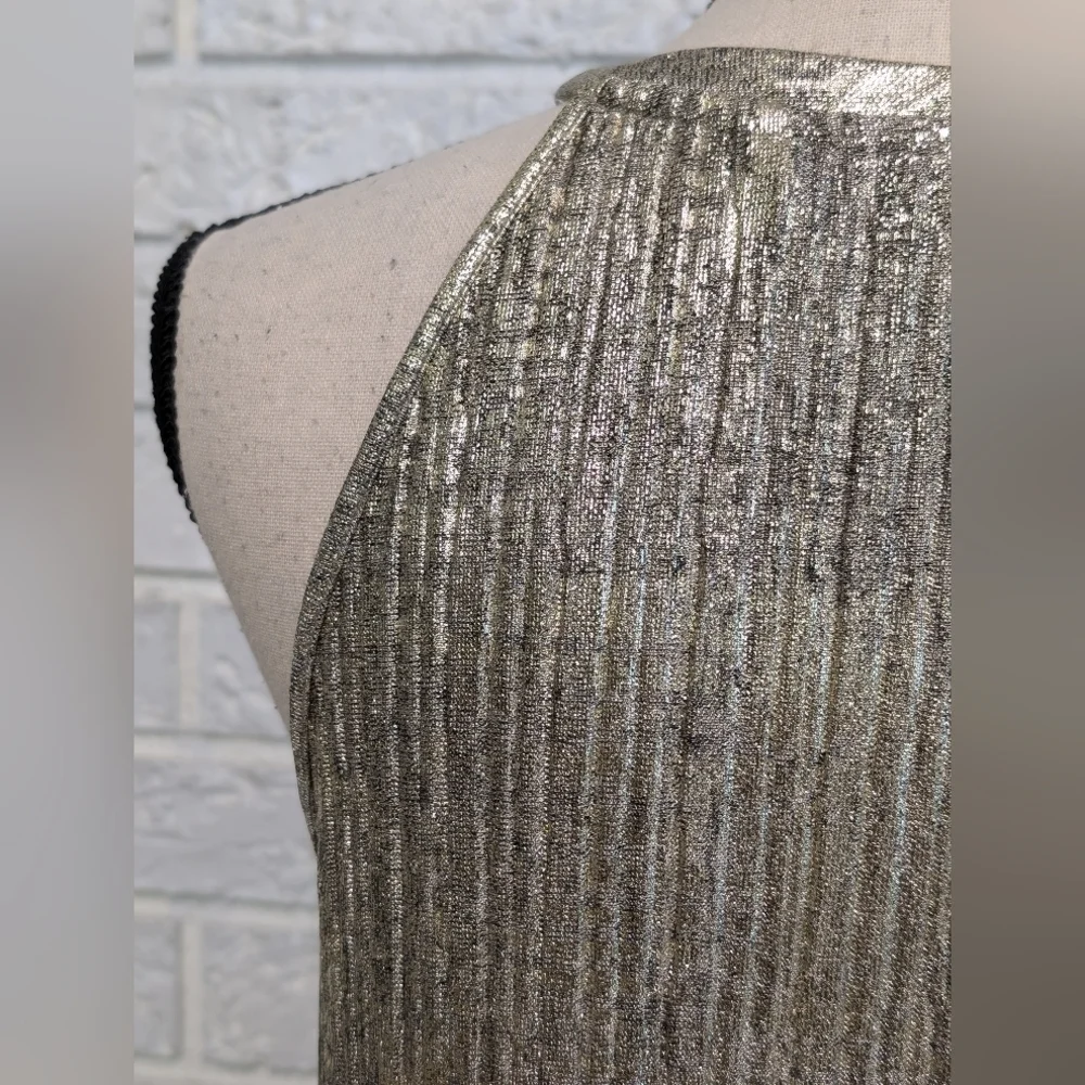 Anthropologie Moulinette Soeurs Shine On Metallic Tank Top S High Neck Stretchy - Picture 9 of 12